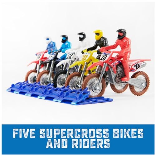 Supercross, Authentic 5-Pack of 1:24 Scale Die-Cast Motorcycles with Rider Figure, Toy Moto Bike for Kids and Collectors Ages 3 and up - Image 3