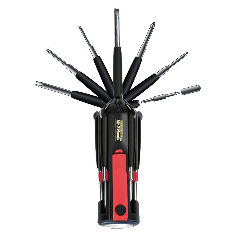 Apollo Apollo Tools Original Mr. 7-Hands, Multi Screwdriver Hand Tool, All In One Patented Screwdriver, 8 Screwdrivers in 1 Tool with Worklight and Flashlight - Red - DT1719  - Image 2