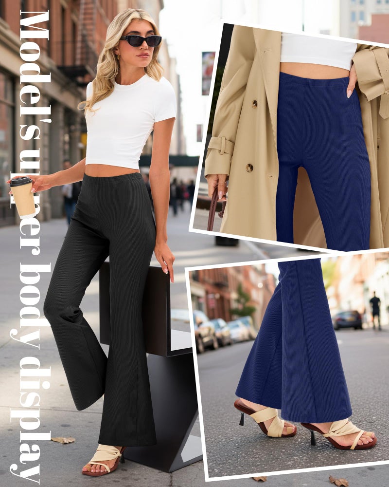 Yearntown 3 Pack Women's Ribbed Flare Yoga Pants High Waist Flare Leggings Casual Bell Bottoms Workout Soft Bootcut Leggings(Black, Dark Blue, Red,Medium) - Image 4