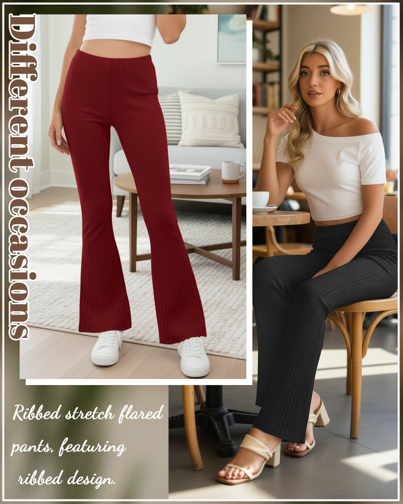 Yearntown 3 Pack Women's Ribbed Flare Yoga Pants High Waist Flare Leggings Casual Bell Bottoms Workout Soft Bootcut Leggings(Black, Dark Blue, Red,Medium) - Image 5