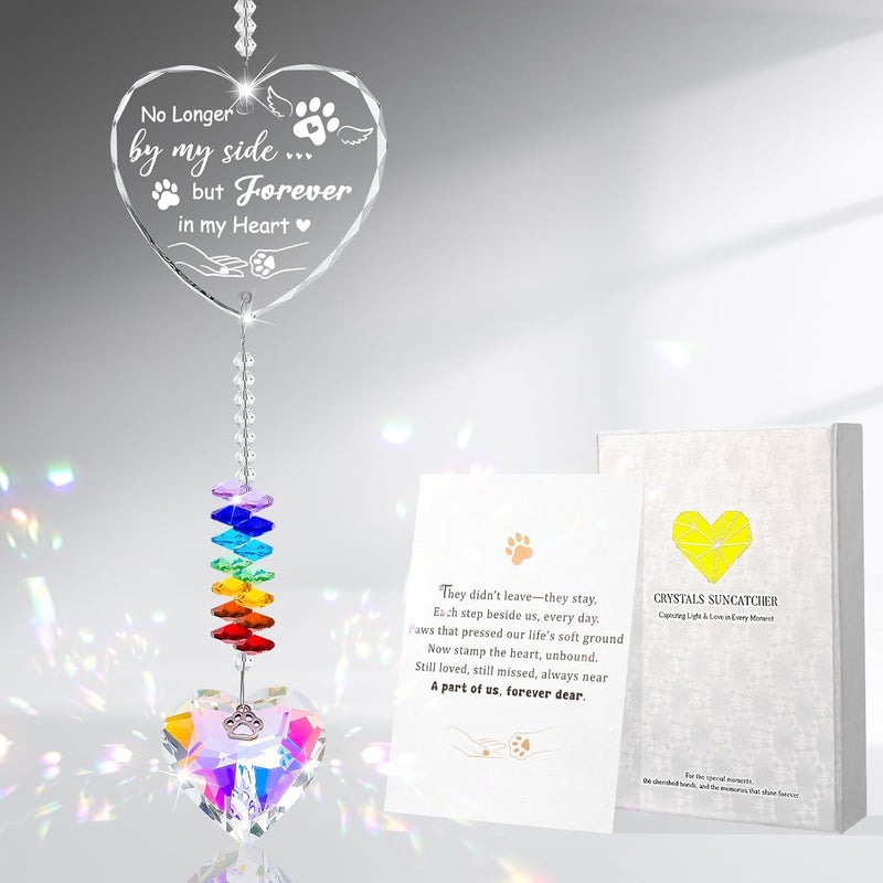 Hoemwarm Dog Memorial Gifts for Loss of Dog Crystal Suncatcher with Heart Prism Necklace Paw Charm Pet Sympathy Gifts for Windows Hanging - Image 1