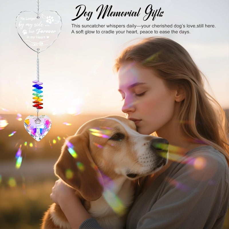 Hoemwarm Dog Memorial Gifts for Loss of Dog Crystal Suncatcher with Heart Prism Necklace Paw Charm Pet Sympathy Gifts for Windows Hanging - Image 4