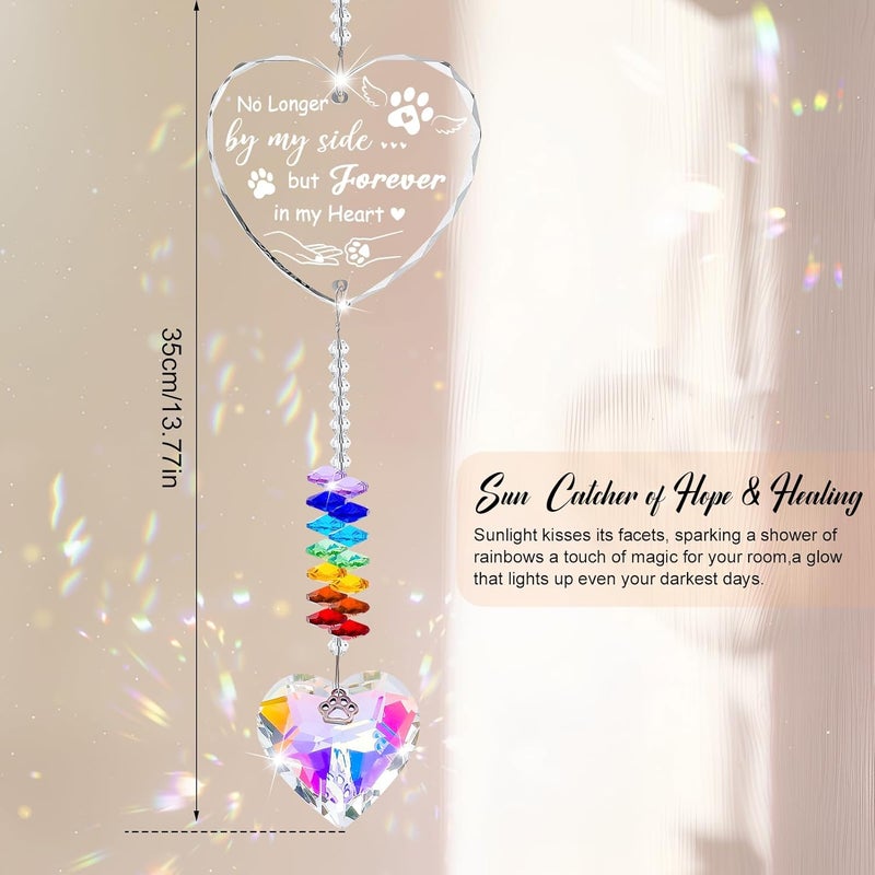 Hoemwarm Dog Memorial Gifts for Loss of Dog Crystal Suncatcher with Heart Prism Necklace Paw Charm Pet Sympathy Gifts for Windows Hanging - Image 2