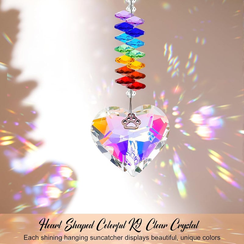 Hoemwarm Dog Memorial Gifts for Loss of Dog Crystal Suncatcher with Heart Prism Necklace Paw Charm Pet Sympathy Gifts for Windows Hanging - Image 3