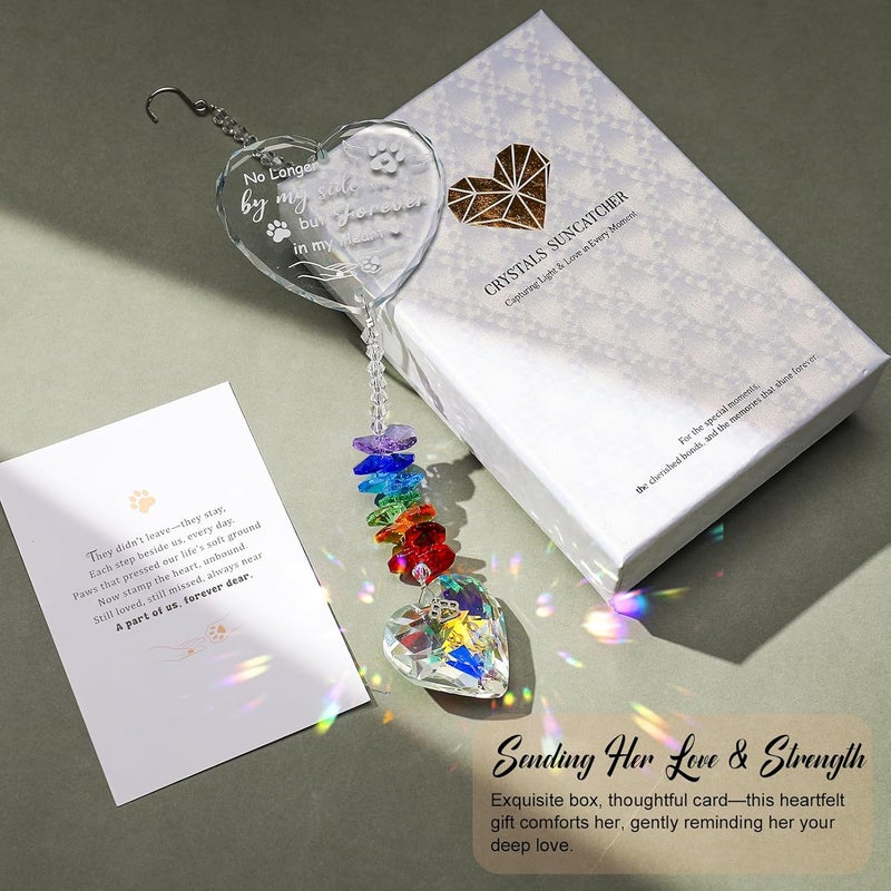 Hoemwarm Dog Memorial Gifts for Loss of Dog Crystal Suncatcher with Heart Prism Necklace Paw Charm Pet Sympathy Gifts for Windows Hanging - Image 5