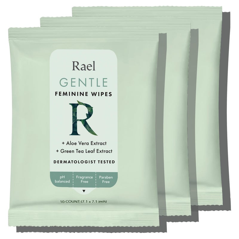 Rael Feminine Wipes, Flushable pH Balanced Wipe, Travel Size, All Skin Types, Paraben-Free, Daily Use (10 Count, Pack of 3) - Image 1
