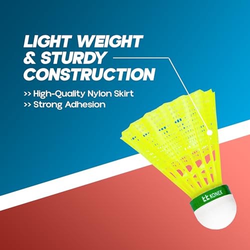 Konex Badminton Shuttlecock (12 Pcs) | Durable Premium Nylon Build with Lightweight Design | Fast, Stable & Steady Flight | Perfect for Indoor & Outdoor Games - Yellow - Image 2
