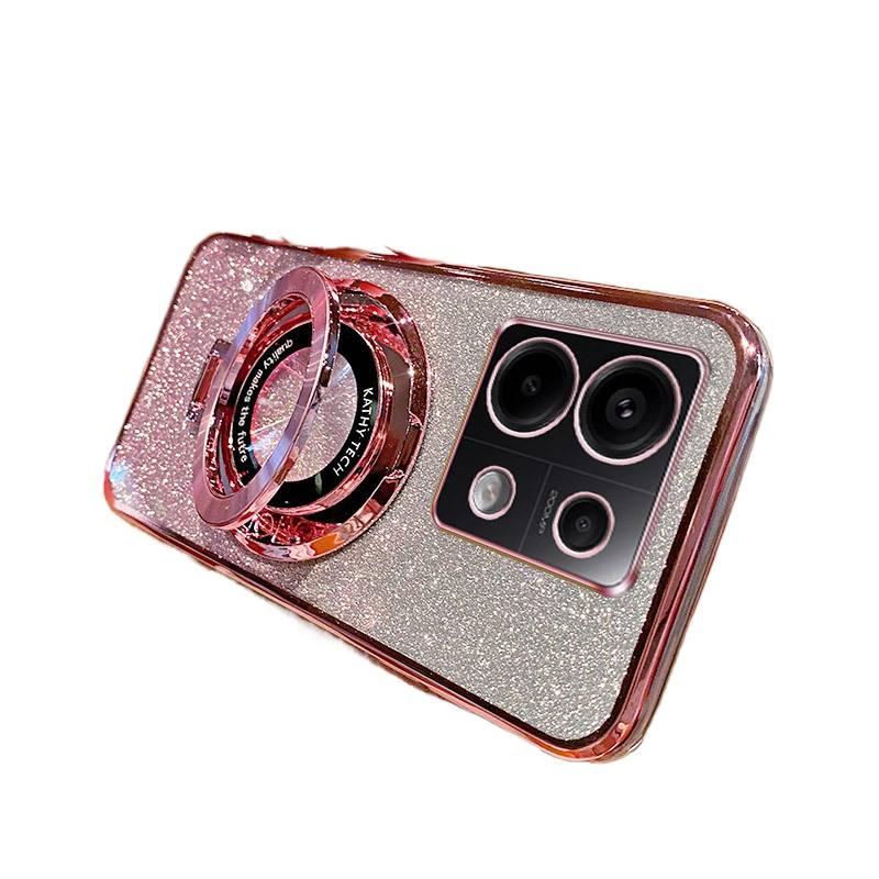 غطاء MagSafe بTPU لـ Redmi Note 10 Pro مع حامل قائم ومغناطيس قوي مع تدرج كهربائي مع بودرة لامعة باللون Cherry Blossom Pink مغناطيسي بوظيفة حامل من مادة TPU باللون الوردي باللون ال. - Image 1