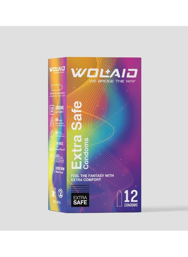Wolaid Extra Safe Lubricated Condoms for Men - 12 Pieces - Image 2
