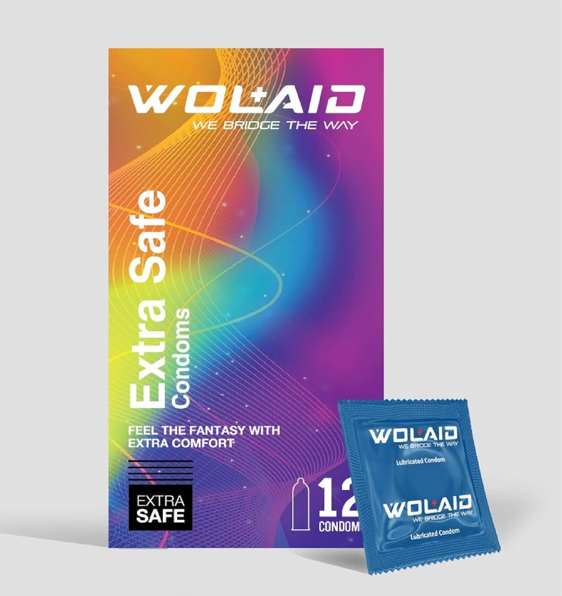 Wolaid Extra Safe Lubricated Condoms for Men - 12 Pieces - Image 1