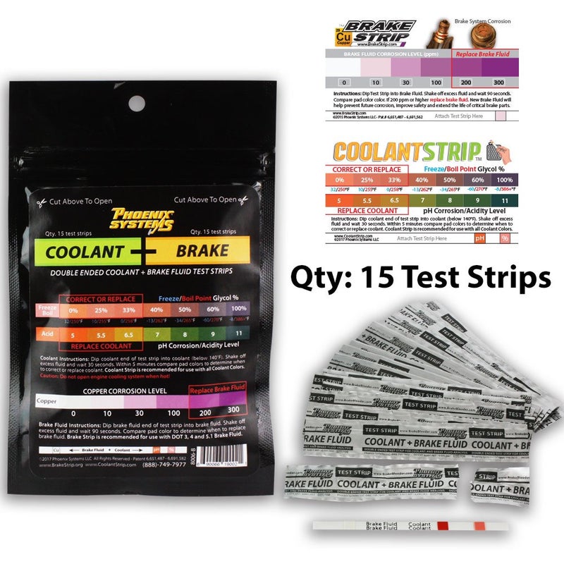 Phoenix Systems 8006-B Double-Ended Coolant + Brake Fluid Test Strips (15 foil wrapped test strips), 1 Pack - Image 2
