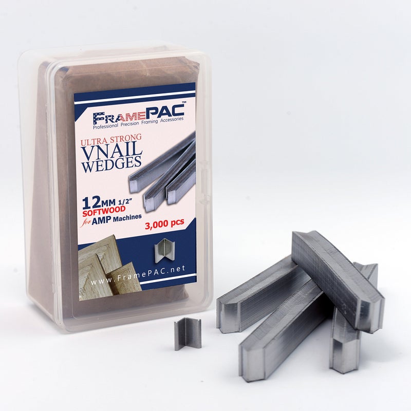 FramePac V Nails for Picture Frames Hardwood (AMP) 12mm (1/2 Inch) [3000 V-Nail Pack  Stacked] - (for use in Automatic V Nailer for Picture Framing  Automatic V Nailer for Picture Frames) - Image 1