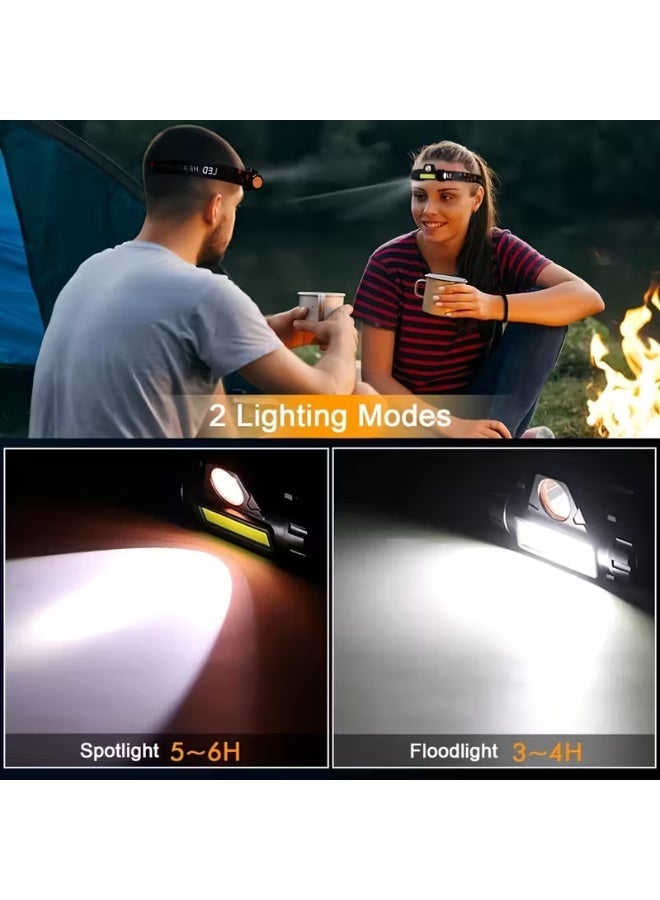 مصباح رأس LED قابل لإعادة الشحن عبر منفذ USB - مصباح رأس فائق السطوع وخفيف الوزن مع أوضاع قابلة للتعديل للاستخدام الخارجي والعملي. مصباح رأس مغناطيسي مقاوم للماء بتصميم مريح ووقت تشغيل طويل - مثالي للجري والتخييم وصيد الأسماك والاستخدامات الصناعية - Image 4