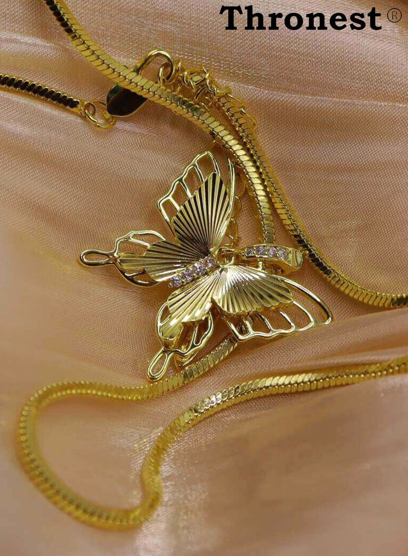 عرش سلسال قلادة فراشة من الذهب عيار 18 قيراط، قلادة فراشة من سلسلة أمي من الذهب عيار 18 قيراط، قلادة بسيطة ومثالية لحفلات الزفاف، مثالية للارتداء اليومي، سلسلة فاخرة لا تسبب الحساسية، تصميم خالد، هدية مثالية لعيد الأم - Image 3