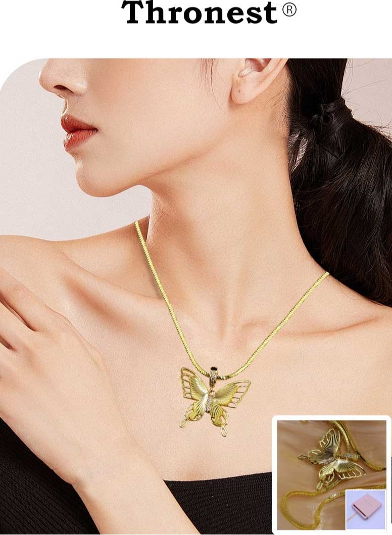 عرش سلسال قلادة فراشة من الذهب عيار 18 قيراط، قلادة فراشة من سلسلة أمي من الذهب عيار 18 قيراط، قلادة بسيطة ومثالية لحفلات الزفاف، مثالية للارتداء اليومي، سلسلة فاخرة لا تسبب الحساسية، تصميم خالد، هدية مثالية لعيد الأم - Image 1