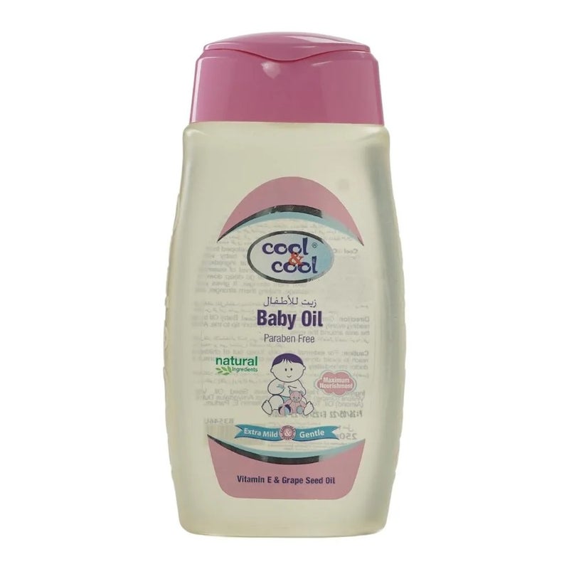 Cool & Cool Baby Oil, Extra Mild & Gentle on Skin with Vitamin E & Grape Seed Oil Extract- 250ml