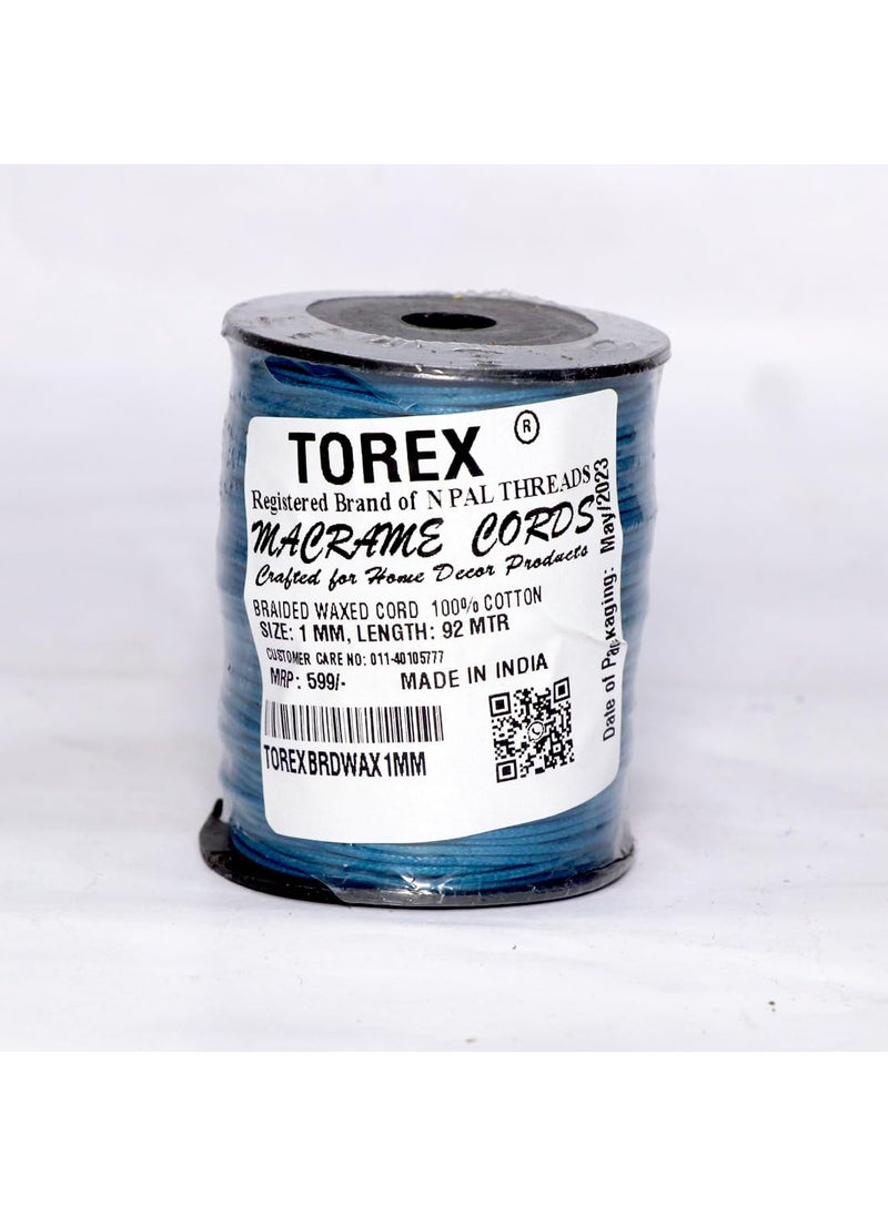 Torex TOREX� 92 Mt, 1mm Thick, Roll Braided Wax Cotton Cord for DIY Jewellery Making, Beading, Art and Craft Work and Handicrafts, (Pack of 1 pcs Grey Blue)  - Image 2