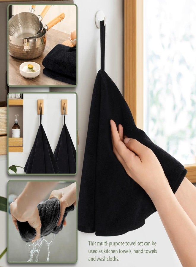 VIVOTE 2-Piece Kitchen Hand Towel, Soft Absorbent & Quick-Drying Carbon Fibre Round Hanging Hand Towel with Lanyard Hand Towels Set for Bathroom (Black 50 * 50cm) - Image 5