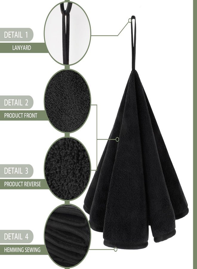 VIVOTE 2-Piece Kitchen Hand Towel, Soft Absorbent & Quick-Drying Carbon Fibre Round Hanging Hand Towel with Lanyard Hand Towels Set for Bathroom (Black 50 * 50cm) - Image 3