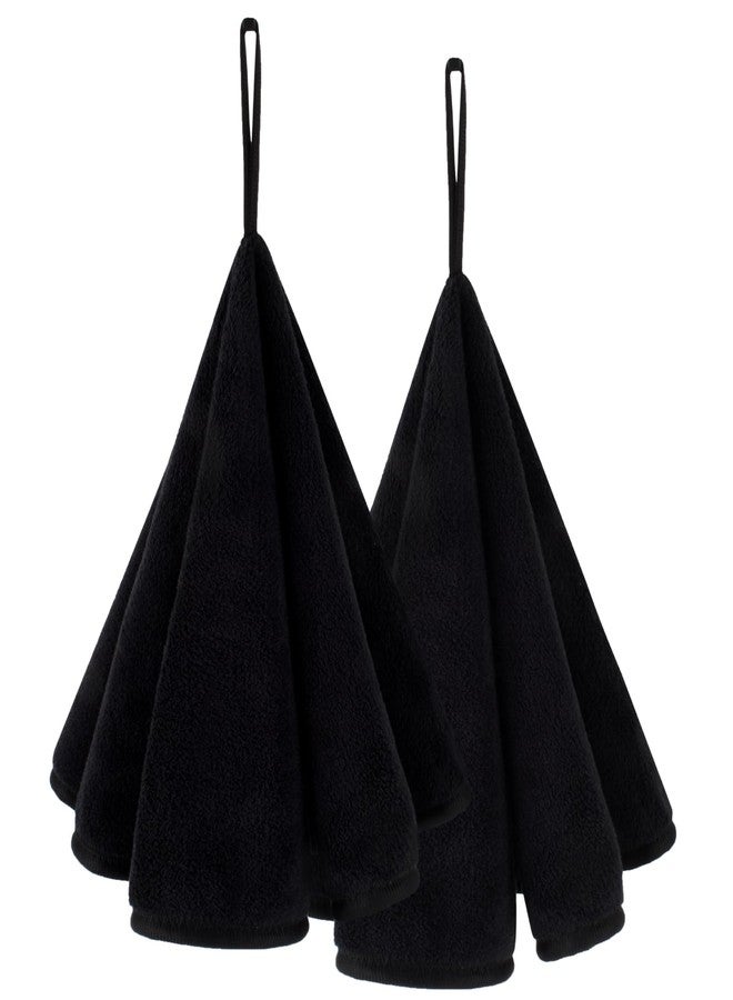 VIVOTE 2-Piece Kitchen Hand Towel, Soft Absorbent & Quick-Drying Carbon Fibre Round Hanging Hand Towel with Lanyard Hand Towels Set for Bathroom (Black 50 * 50cm) - Image 1