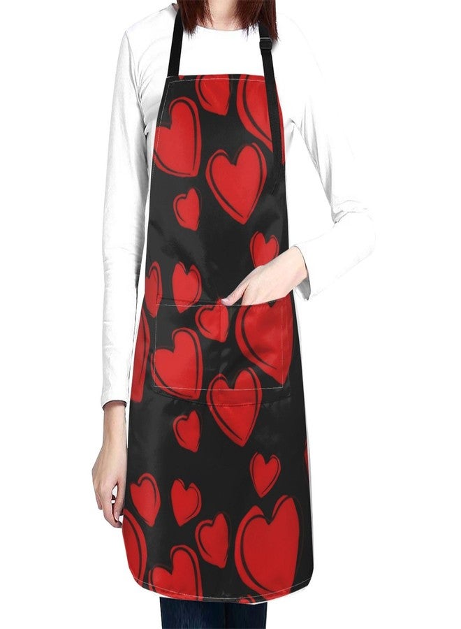 ASYG Valentine's Day Red Pink Heart Print Aprons Adjustable Washable Valentine's Aprons for Couples Gifts Decor - Image 1