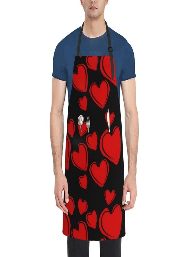 ASYG Valentine's Day Red Pink Heart Print Aprons Adjustable Washable Valentine's Aprons for Couples Gifts Decor - Image 2