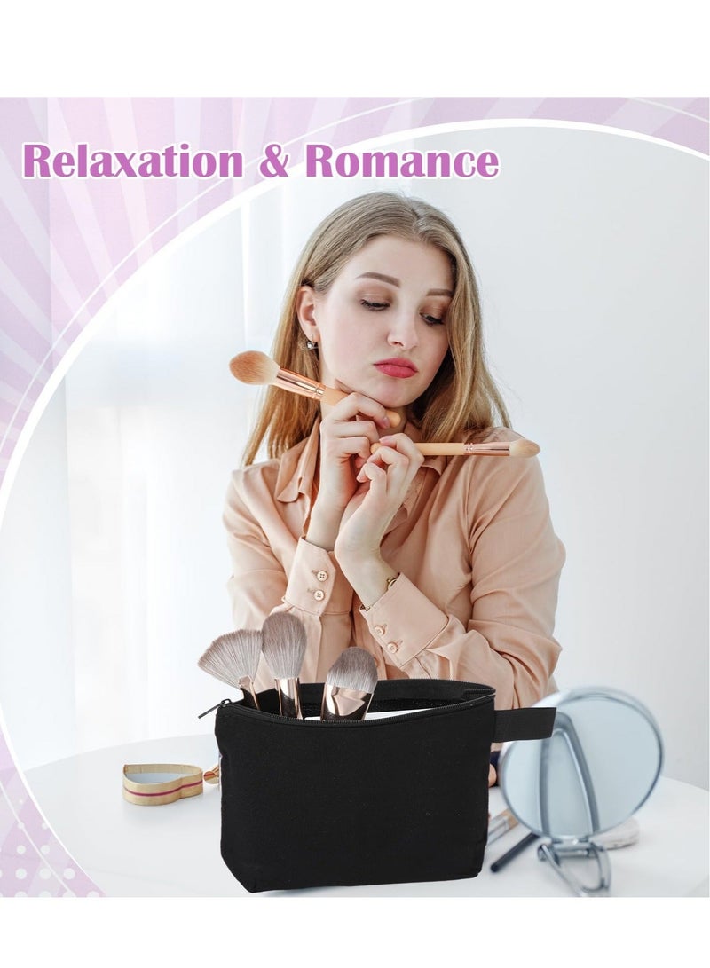 Captaintech Cotton Canvas Makeup Bag with Bottom, 15 Pcs Multi Purpose Cosmetic Bag with Zipper, Multi Purpose Cosmetic Bag Toiletry Bags, Small Canvas Bags for Women DIY Crafts (7.9 x 4.7 x 1.6 Inch, Black) - Image 2