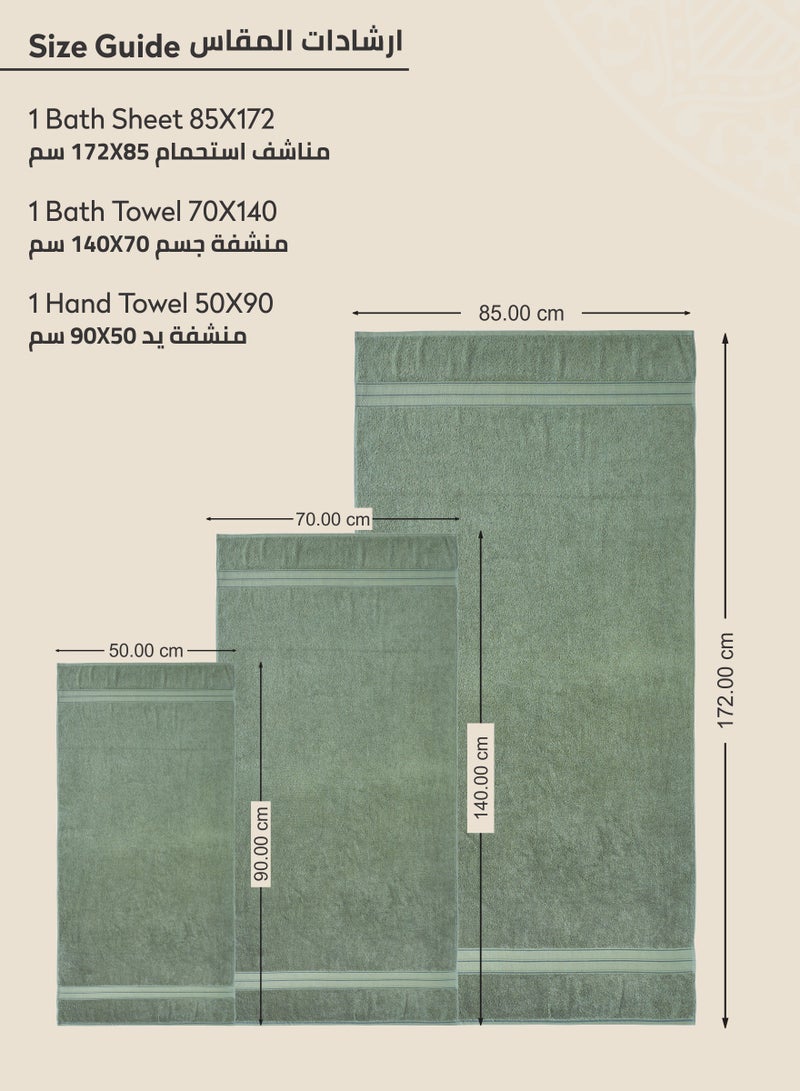 Donetella Premium Towel 3-Pcs Set, 100% Combed Cotton 600 GSM, Highly Absorbent, Quick Dry Towel Set Include 1 Bath Towel, 1 Bath Sheet, 1 Hand Towel, Best Set for Bathroom Gym, Hotel And Spa,Olive Green  - Image 2