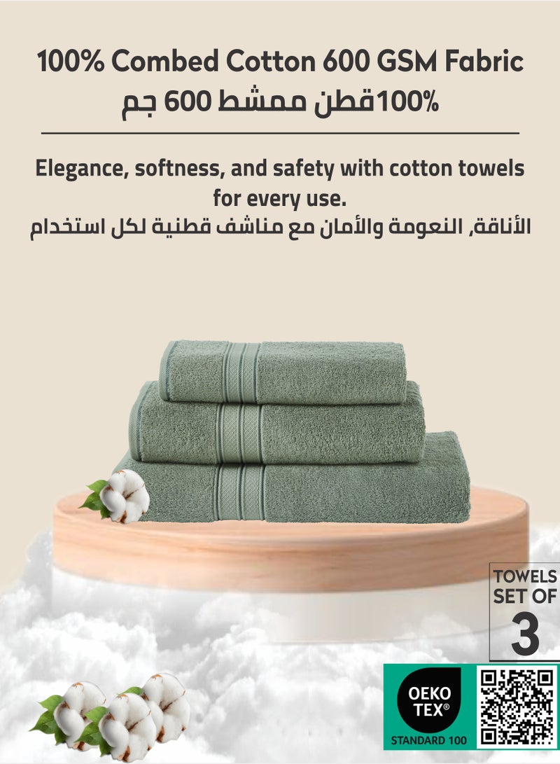 Donetella Premium Towel 3-Pcs Set, 100% Combed Cotton 600 GSM, Highly Absorbent, Quick Dry Towel Set Include 1 Bath Towel, 1 Bath Sheet, 1 Hand Towel, Best Set for Bathroom Gym, Hotel And Spa,Olive Green  - Image 3