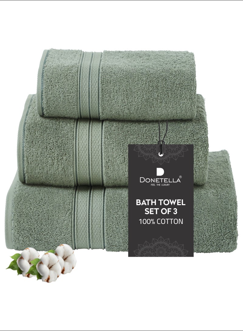 Donetella Premium Towel 3-Pcs Set, 100% Combed Cotton 600 GSM, Highly Absorbent, Quick Dry Towel Set Include 1 Bath Towel, 1 Bath Sheet, 1 Hand Towel, Best Set for Bathroom Gym, Hotel And Spa,Olive Green  - Image 1