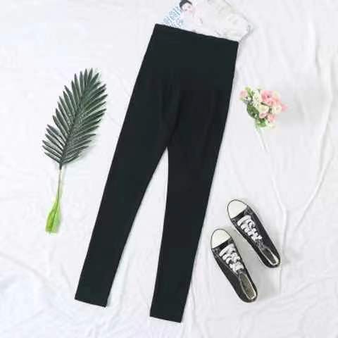 Maternity Cotton Hoodie Color-Block Long Sleeve Black 9-point belly pants 