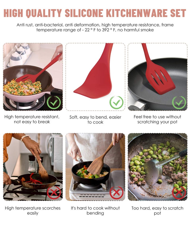 Pranski Kitchen Utensils Set-12 Pieces Silicone Cooking Utensils Set (Dishwasher Safe) 392°F Heat Resistant Spatula Set, Nonstick Cookware - Image 3