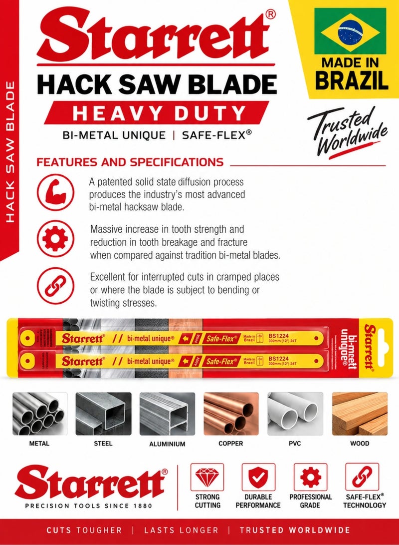 Starrett Bi-Metal Hacksaw Blades 300mm (12 Inch), Heavy Duty Safe-Flex Professional Cutting Blades, HSS Bi-Metal Construction for Metal, Steel, Aluminum, Copper, PVC & Wood, 5 Pack - Image 5