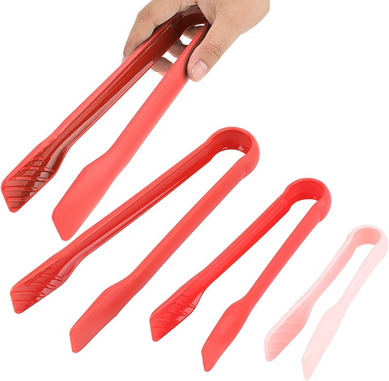 HEXONIQ® 3 Piece Serving Tongs Set Plastic Kitchen Clip Non-Stick Party Essential for Cooking Oven Baking Salad Steak Vegetable Ice Serving Tools Utensil Set, Red - Image 1