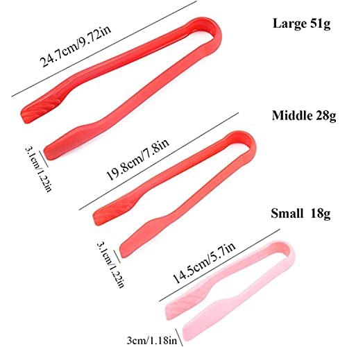 HEXONIQ® 3 Piece Serving Tongs Set Plastic Kitchen Clip Non-Stick Party Essential for Cooking Oven Baking Salad Steak Vegetable Ice Serving Tools Utensil Set, Red - Image 2