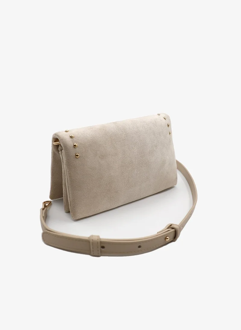 Marina Galanti Marina Galanti Women's Barrali Flap Suede-Effect Crossbody Bag with Adjustable Strap – Beige