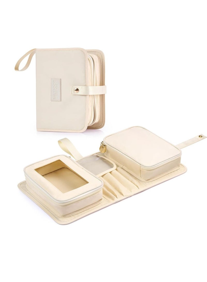 general New women's travel cosmetic bag, portable cosmetic storage bag, large-capacity storage cosmetic bag (beige) - Image 1