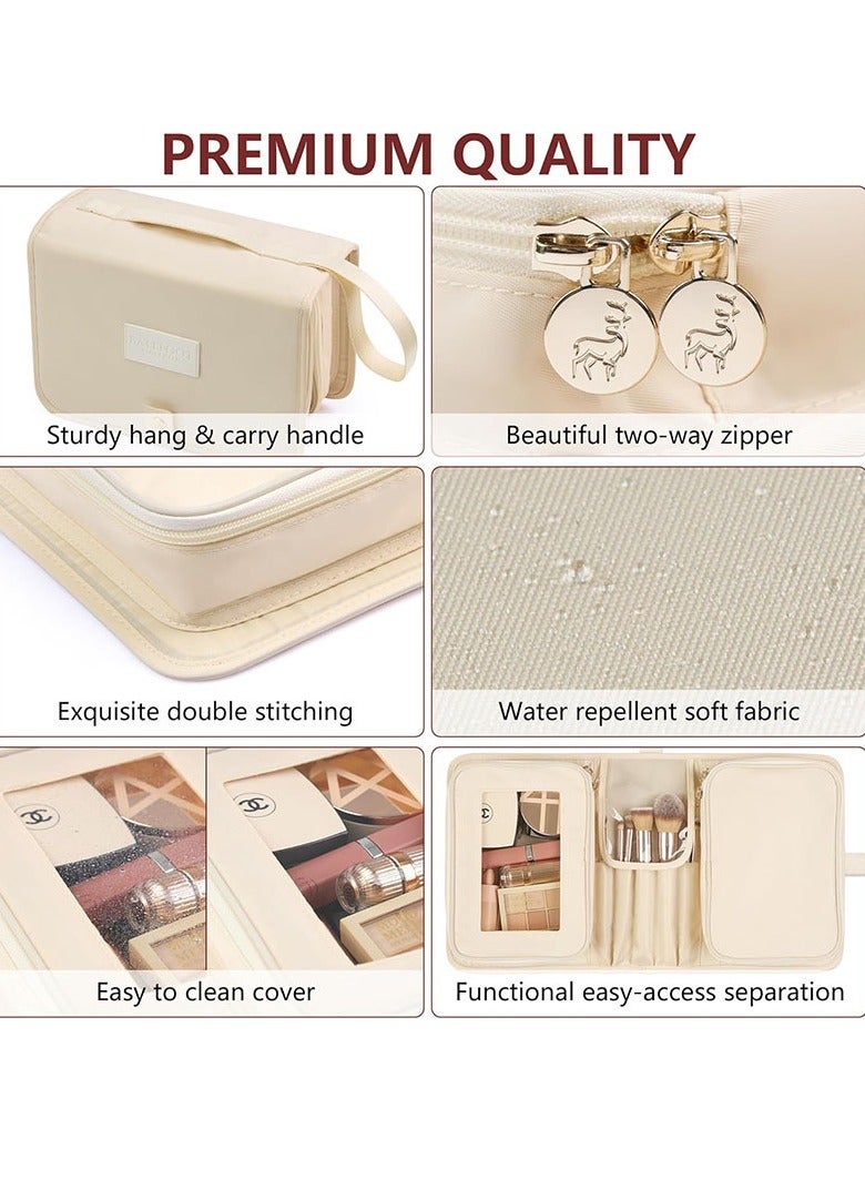 general New women's travel cosmetic bag, portable cosmetic storage bag, large-capacity storage cosmetic bag (beige) - Image 2