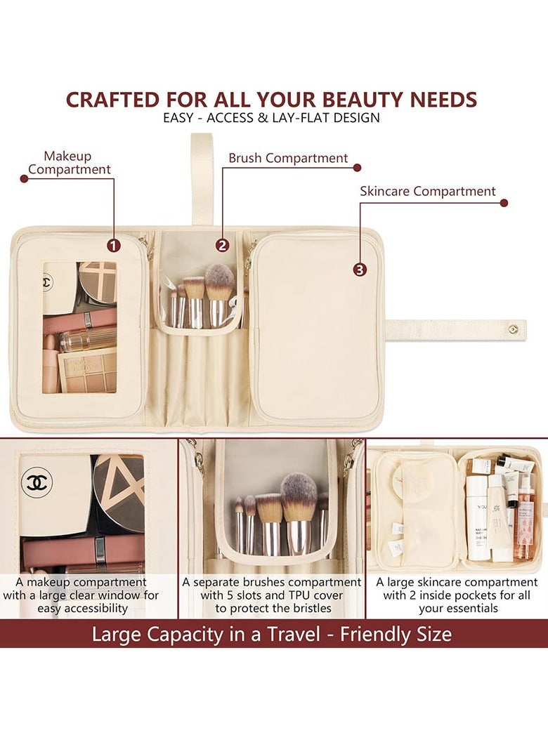 general New women's travel cosmetic bag, portable cosmetic storage bag, large-capacity storage cosmetic bag (beige) - Image 3