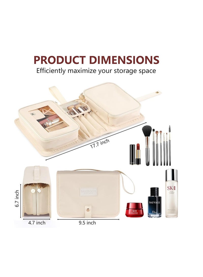 general New women's travel cosmetic bag, portable cosmetic storage bag, large-capacity storage cosmetic bag (beige) - Image 4