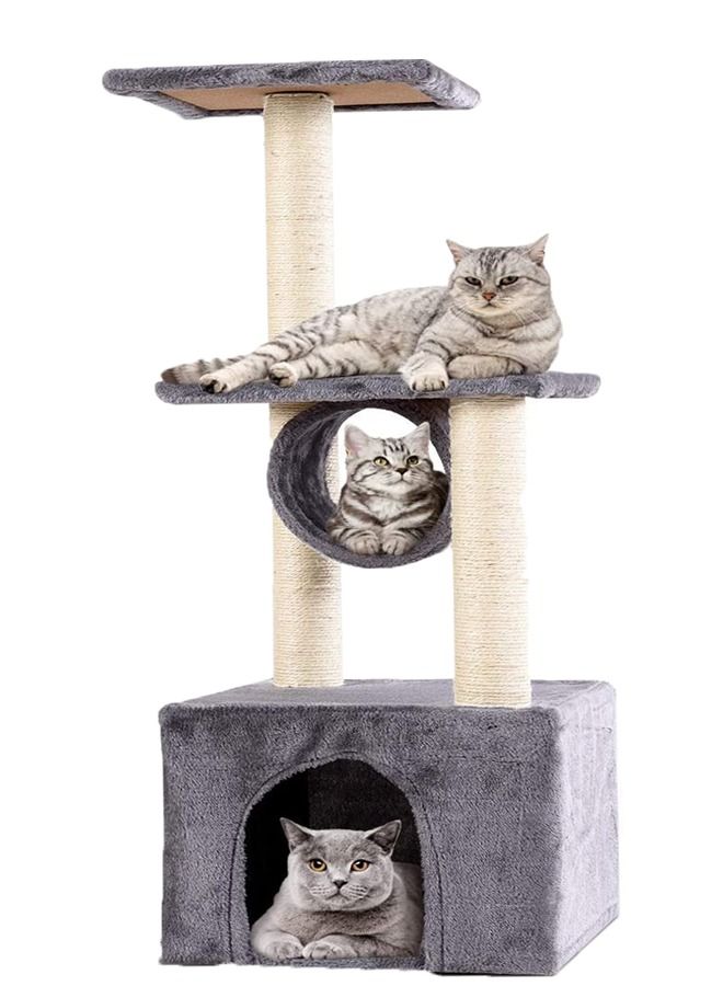 برج القطط AL THEQA مع عمود خدش مغطى بألياف السيزال وكوندو للتسلق، رمادي - Image 3