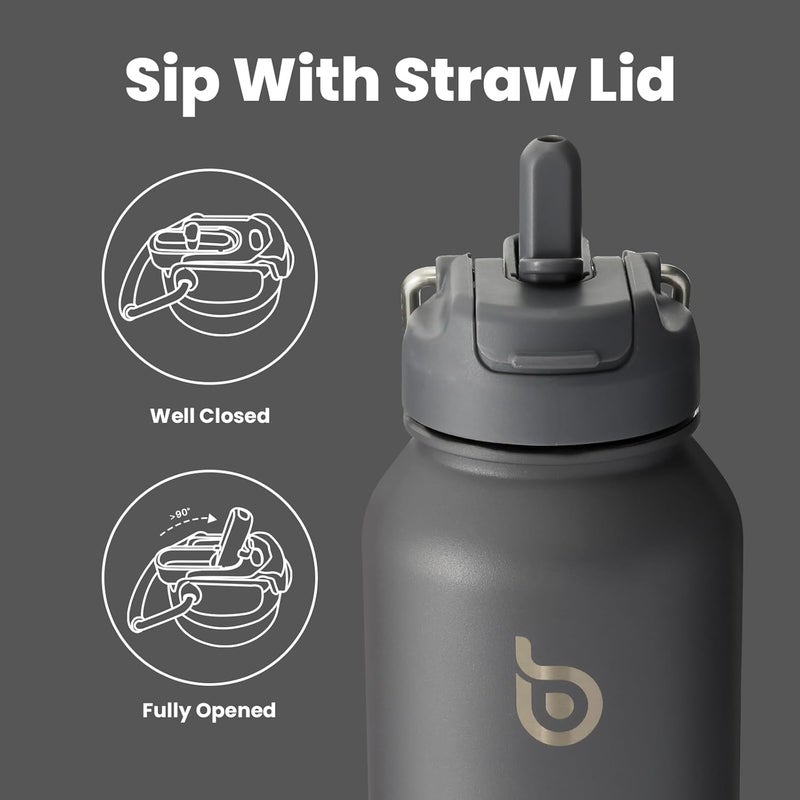 BOTTLE BOTTLE 40oz Insulated Water Bottle with Straw and Handle Lid - Gray - Image 3