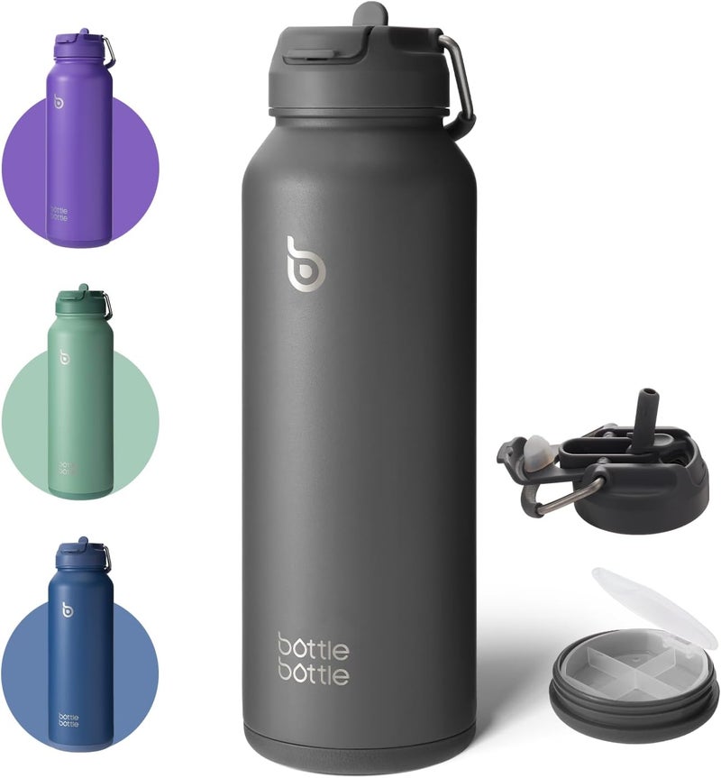 BOTTLE BOTTLE 40oz Insulated Water Bottle with Straw and Handle Lid - Gray - Image 1