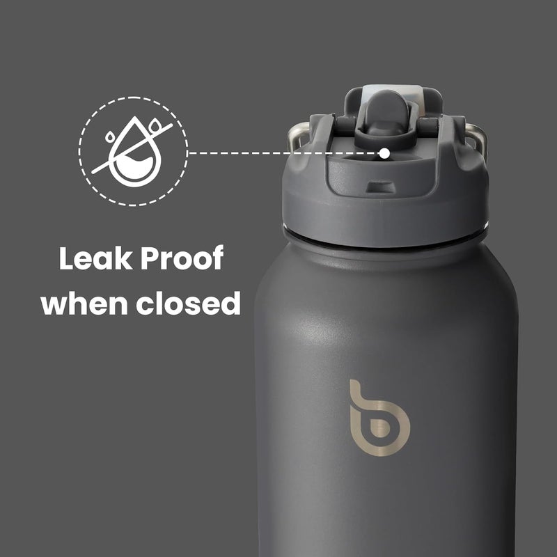 BOTTLE BOTTLE 40oz Insulated Water Bottle with Straw and Handle Lid - Gray - Image 4