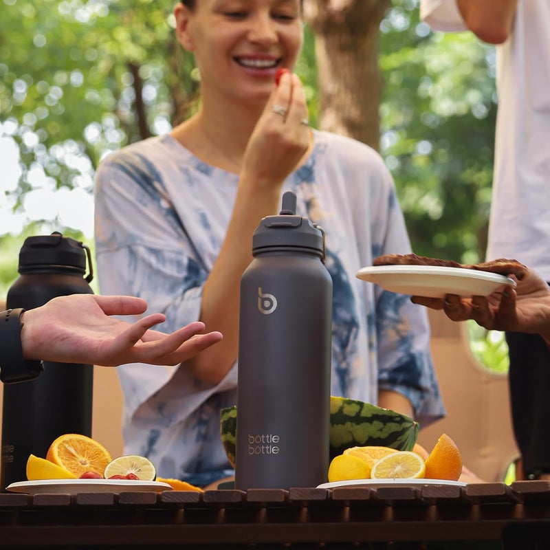 BOTTLE BOTTLE 40oz Insulated Water Bottle with Straw and Handle Lid - Gray - Image 5