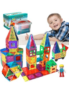 107 pcs magnetic tiles for kids,  stem approved educational magnetic blocks, 3d montessori toys for boys girls, constructing structures shapes building sets for brain activity & creativity