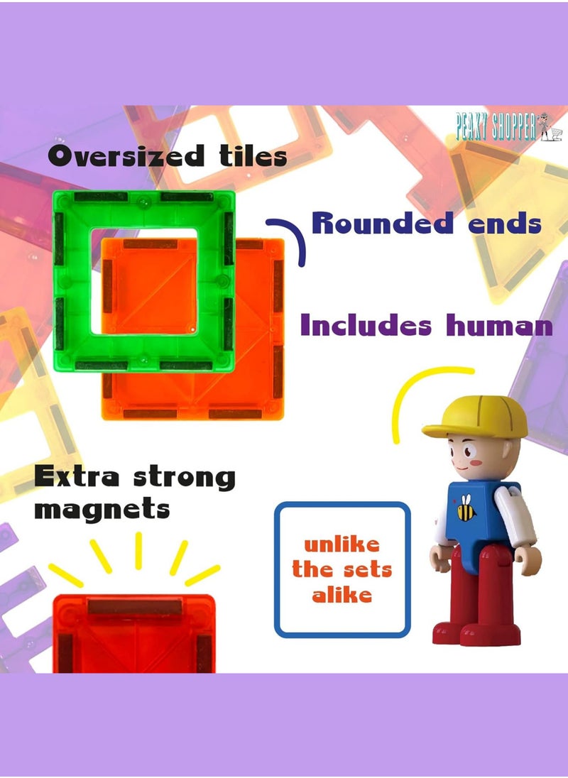 PEAKY KIDS - 107 pcs magnetic tiles for kids,  stem approved educational magnetic blocks, 3d montessori toys for boys girls, constructing structures shapes building sets for brain activity & creativity - Image 1