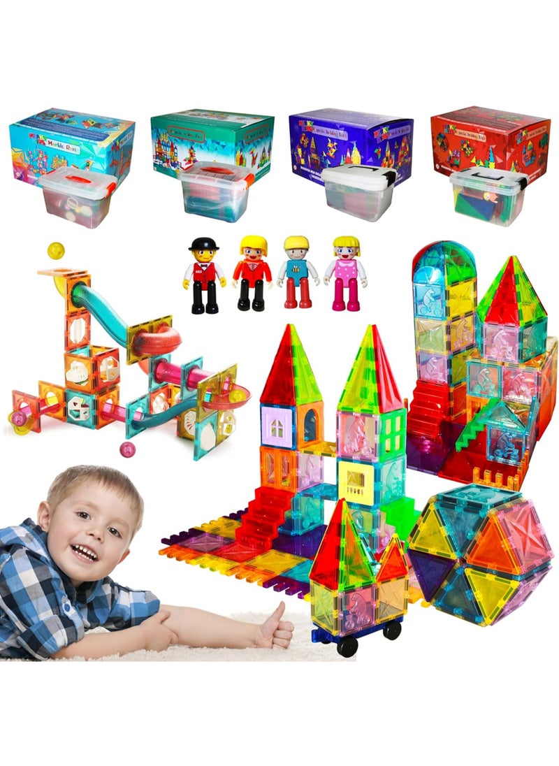 PEAKY KIDS - 107 pcs magnetic tiles for kids,  stem approved educational magnetic blocks, 3d montessori toys for boys girls, constructing structures shapes building sets for brain activity & creativity - Image 1