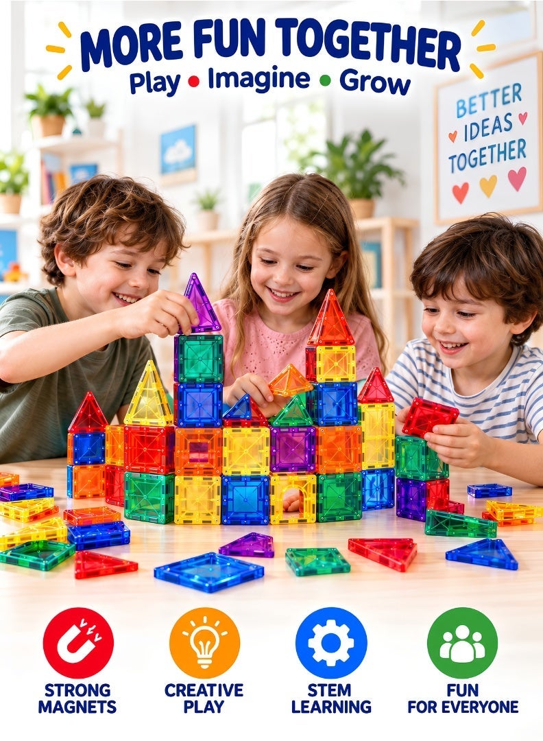 PEAKY KIDS 107 pcs magnetic tiles for kids,  stem approved educational magnetic blocks, 3d montessori toys for boys girls, constructing structures shapes building sets for brain activity & creativity - Image 4