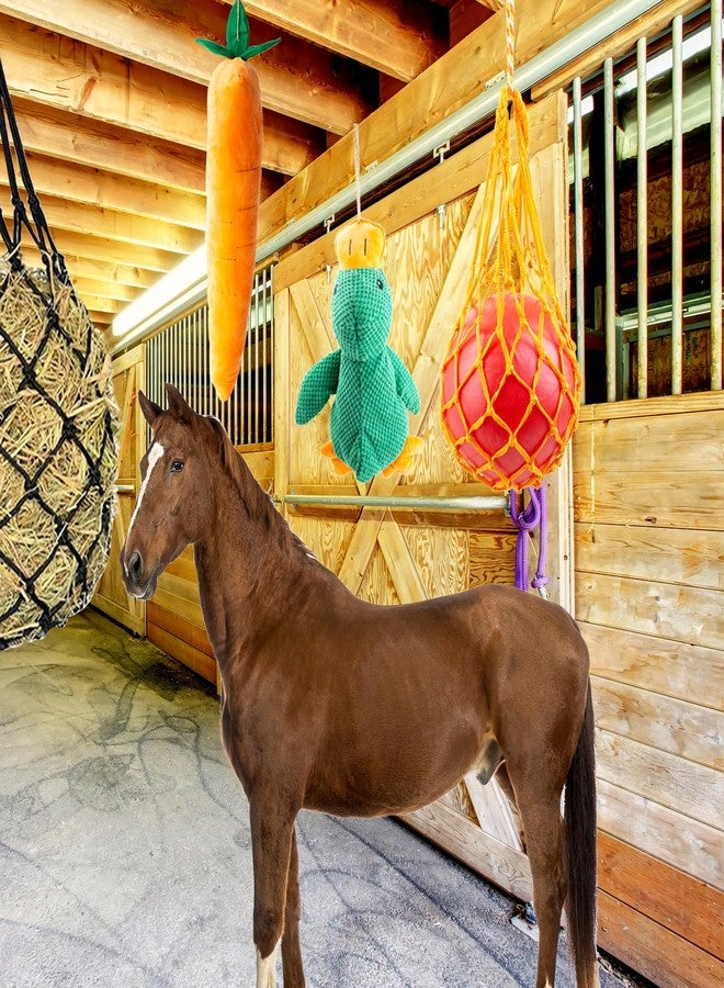 OOXYG Horse Toys for Horses 5 PCS Set, Goats Enrichment Toys, Including Hay Net, Hay Ball, Toy Ball, Squeaky Duck, Plush Carrot Toy with Hanging Ropes for Goat,Sheep to Play with, Relieve Stress - Image 4